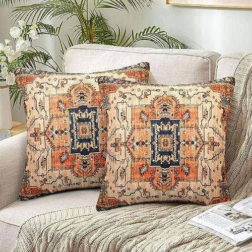 Chicamy Bohemian Kissenbezug 50 x 50 cm Indisch Boho Stil Kissenbezüge Leinen Natur Doppelseitige Landhausstil Kissenhülle Dekokissen Orientalische Kissen Dekorative für Sofa Wohnzimmer Schlafzimmer