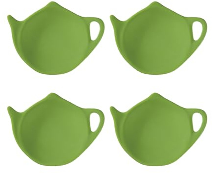 Supreme Housewares Tea Bag Holder Set of 4, Teapot Shaped Tea Bag Coasters Spoon Rests Saucer Seasoning Dish Set Teabag Holder (Green)