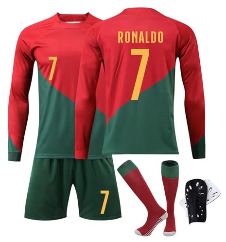 Generisch Langärmeliges Fußball Trikot für Kinder Nr.7, Portugal Nr.7 Trikot, Trikots Shorts Socken Set Erwachsene/Kinder, Fussball Trikot Trainingsanzug Für Junge Herren