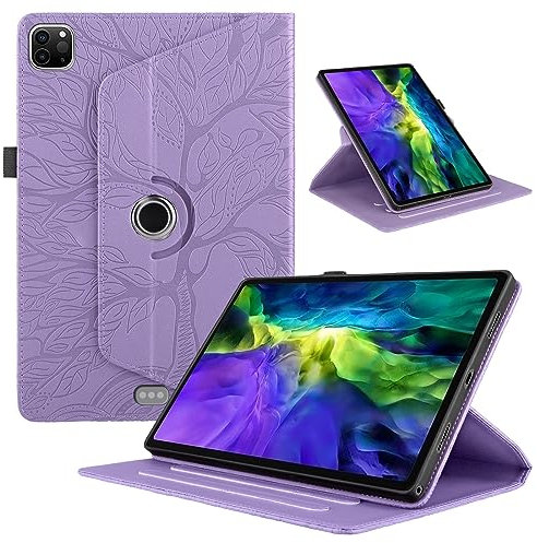 TEDTIKJT Cover per iPad air 13 2024/iPad Pro 12.9 Pollice (6th/5th/4th/3rd Generazione 2022/2021/2020/2018) Custodia Pelle PU 360 Ruotabile Flip Tablet Protettiva Cover, Viola Albero