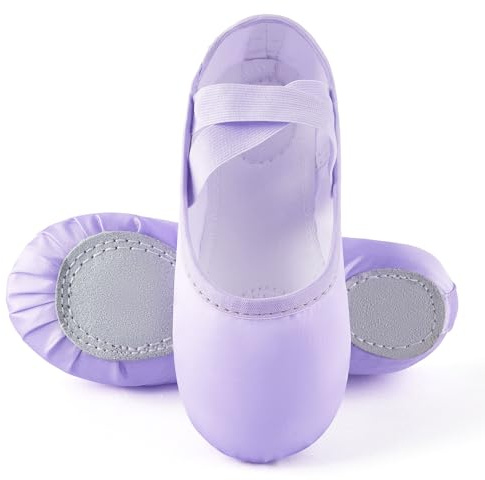 TRIPLE DEER Ballet Shoes for Girls, Plush Satin Dance Practice Slippers Split Soft Leather Flat Sole Yoga Gymnastics Shoes (Toddler/Little/Big Kid) Purple