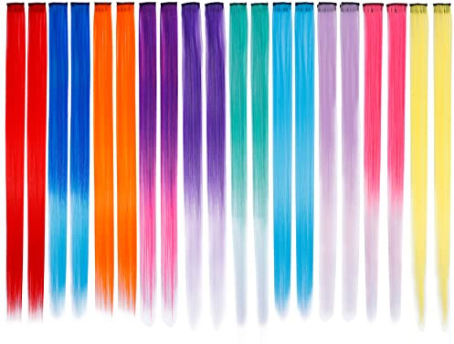 20 Stück Haarsträhnen zum Einklipsen, 22 Zoll Bunte Haarverlängerung Clip in Extensions Echthaar Hair Extensions für Frauen Mädchen Party Festival Cosplay (10 Farben)