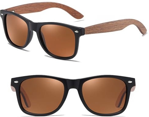 WOLIWOWA Sonnenbrille, Holzbügeln aus Walnuss für Damen & Herren/Polarisierende Brillengläser mit UV400,Herren Polarisiert Fahrerbrille Outdoor-Freizeit-Sonnenbrille (Braun)
