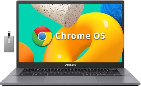 ASUS Chromebook Plus CX34 Ordinateur portable FHD 14 po, Intel Core i3 1215U, 8 Go de RAM LPDDR5, 128 Go SSD, carte graphique Intel UHD, caméra 1080p, WiFi 6, Bluetooth 5.2, Chrome OS, gris, carte USB