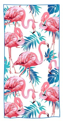 goodbath Serviette de plage surdimensionnée en microfibre à séchage rapide, anti-sable, légère, jolie serviette de bain pour voyage, piscine, yoga, 180,3 x 81,3 cm, flamant rose feuilles de palmier