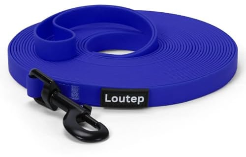 Loutep Biothane Long Line Dog Leash 5ft, 10ft, 16ft, 30ft, 50ft PVC Recall Waterproof Dog Leash Beach Swimming Tracking Training Dogs Lead for Pet, Medium and Large Dogs