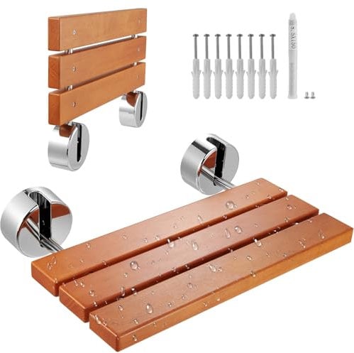 VEVOR Asiento de Ducha Plegable de Teca, 510 x 350 x 50 mm, Montado en la Pared con Capacidad de Carga de 199,58 kg, para el Cuidado del Hogar, para Personas Mayores, Mujeres Embarazadas y Niños