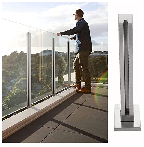 Square Glass Panel Post Clamp for Balcony/Deck/Loft Baluster Spindles Pillar - Glass Balustrade Post Clamp for Exterior and Interior Fence Support System