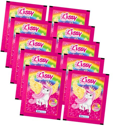 Blue Ocean Lissy Pony Sammelsticker (2024) - 10 Tüten mit 50 Sticker, Cartoon, Glitzernd, Holographisch, Formgestanzt, Papierreiniger, Indoor, Einhorn, Pferd, Blau, Sticker-Set