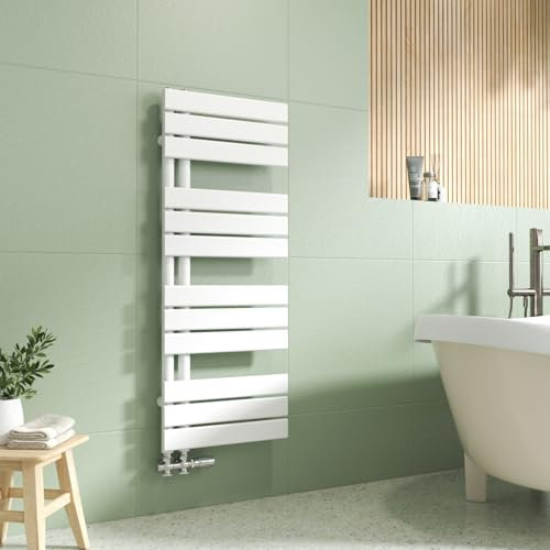 EMKE Handtuchheizkörper Seitenanschluss 1041x400 mm, Badheizkörper Handtuchhalter Handtuchwärmer Handtuchtrockner Badezimmer Heizkörper Flach Handtuchheizung Weiß 456 Watt