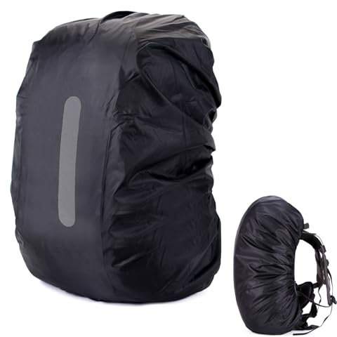 InnoSpring Regenschutz Rucksack,Regenschutz für Rucksack mit reflektierenden,15-50L ranzen Regenschutz,Schulranzen Regenschutz für Wandern, Camping, Reisen, Radfahren (Schwarz, M(30-40L))