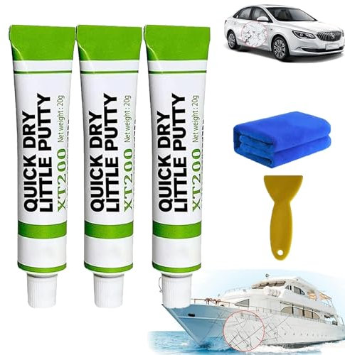 Fiberglass Boat Repair Kit, Gogolonge Fiberglass Boat Repair Paste, Xt200 Quick Dry Little Putty with Scraper Kit, Car Scratch Remover Touch Up Paste Fix Tools (White, 3 Pcs)