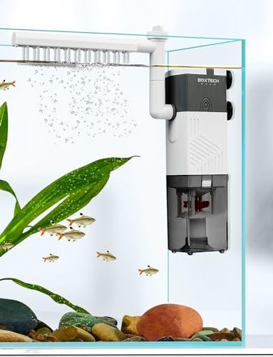 boxtech 4 in 1 Filter für Aquarien, multifunktionaler Aquarienfilter, leiser Tauchfilter, 6 W, Durchflussmenge 450 l/h, geeignet für Aquarien von 8 – 17 Gallonen