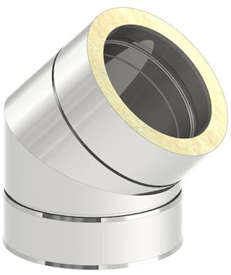 Winkel 45 Grad starr passend für doppelwandige Schornsteine mit Ø 150mm Innen- und Ø 200mm Außendurchmesser, Edelstahl