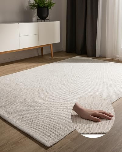 benuta Basic handgewebter Baumwollteppich Ron - Creme 350x450 cm - Handwebteppich aus 100% Baumwolle - Style: Uni, Minimalistisch, Natural Living - Pflegeleicht für Wohnzimmer Schlafzimmer