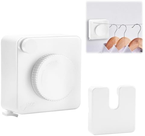 GAESHOW Wäscheleine Einziehbare und Ausziehbare Wandmontage, 4,8 m Stahlseil, für Badezimmer, Waschküche, Balkon, Garten (Weiß)