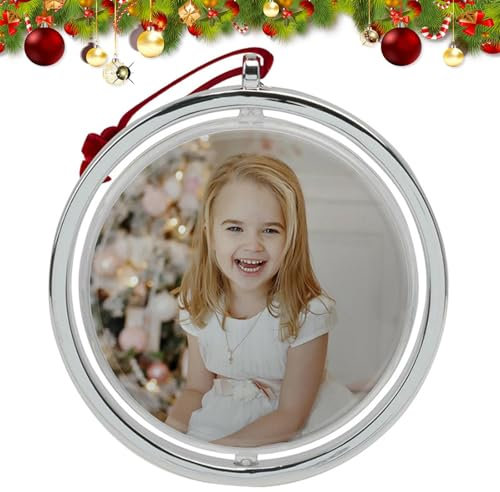 Ghjkldha Adorno de árbol de fotos de Navidad con marco de fotos giratorio, colgante de acrílico para fotos familiares