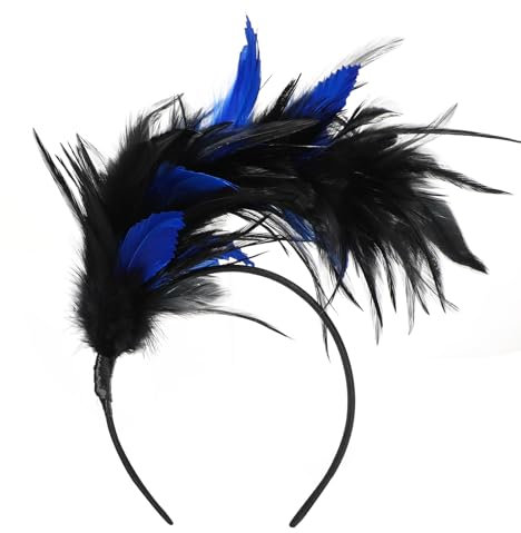 MWOOT Feder Haarschmuck Haarreif, 1920er Fascinator Kopfschmuck für Damen, Schwarz Blau Feder 20er Jahre Party Kostüm Stirnband für Halloween Karneval Cocktail Tee-Party Accessoires