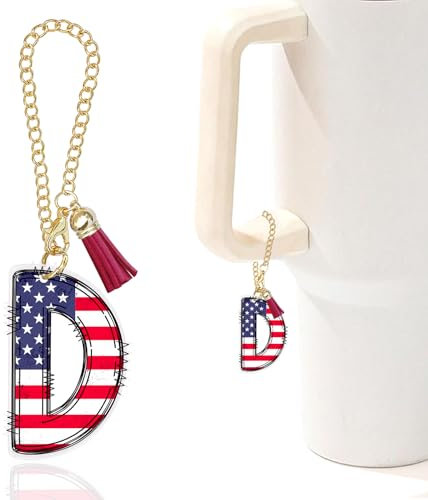 Initial A-Z Water Bottle Letter Charms for Stanley 40oz Tumbler,Personalized Stanley Cup Accessories, D, American Flag