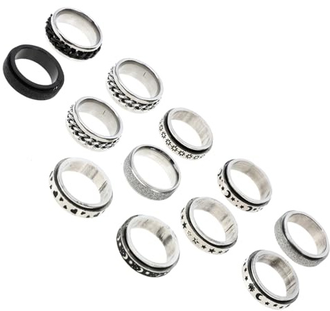 OATIPHO 12 Pièces bague anti-stress bague de mariage vintage anneau de soulagement bague de mariage rétro Anneaux de doigt anneaux d'anxiété bagues pour hommes femmes Acier inoxydable