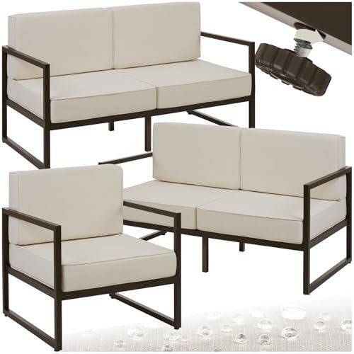 tectake® Gartenlounge Outdoor, 2X Sofa 2 Sitzer 1x Gartensessel, Relaxsessel Garten, Gartenbank, Gartenmöbel, Balkonmöbel, Terrassenmöbel, Wintergarten, Sitzecke Outdoor, Gartenlounge - 5 Sitzplätze