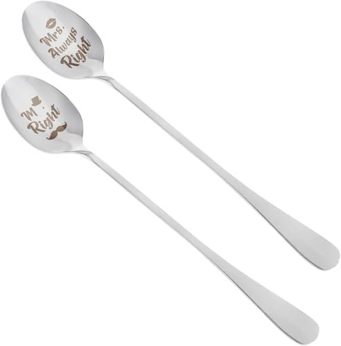 Regali di nozze per coppia di sposi, 2 cucchiaini da caffè con incisione Mr. Right & Mrs. Always Right & Mrs. Always Right Regalo di matrimonio per coppia, piccola attenzione al matrimonio per uomini