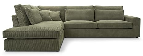 X-Group4th Ecksofa Cobra,Stoff-Lincoln,Modernes Ecksofa Mit Kissen Wellenfederung Rückseite Bezogen Für Wohnzimmer Freistehend Arrangement Links-Layout 89x314x224cm,GRÜN