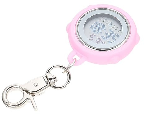 BESPORTBLE Digitale Rosa Clip On aus Edelstahl und Silikon Taschenuhr | Ansteckbare Arztuhr mit Knopfzelle, Einfache Optik, für Pflegekräfte und Medizinstudierende