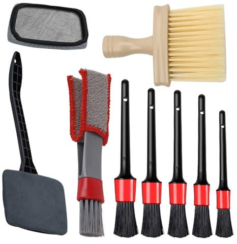 LoNinLoAn 9 Pcs Car Cleaning Brush Kit Car Detailing Brushes Set | Long Reach Windscreen Cleaner Interior & Exterior Cleaning Kit for Automotive Trim Wheel Rim Engine Air Vents