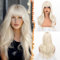 BARSDAR Platinblond Layered Perücke mit Pony, 50cm Blond Perücke mit Bangs für Frauen Natürliches Aussehen Weiche Gewellte Synthetische Glattes Perücken Haarschnitt Fringe Tägliche Party Halloween