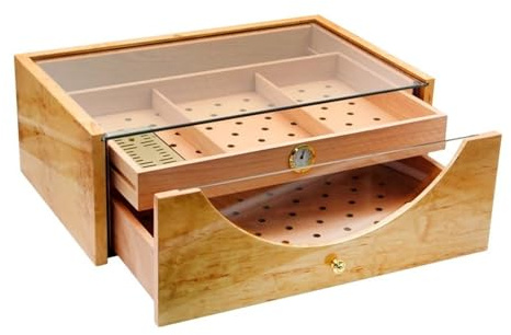 WANGHAI2024M Cigar Storage Box 3 Grids Storage Cigar Box Glass Cover Cedar Wood Humidor with Humidifier Hygrometer Draw Portable Cigarette Case 150 Cigars Cigar Humidor