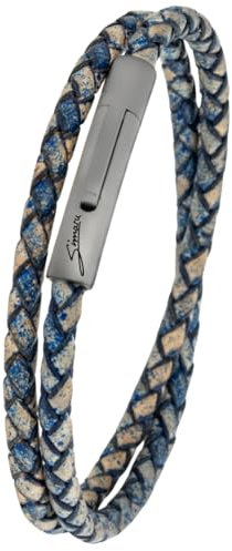 Simaru Lederarmband, 4mm geflochten zum Wickeln für Frauen & Männer, Echtleder-Wickelarmband mit Edelstahl Hakenverschluss, Premium-Qualität ((41cm Lenght - L), Blau)