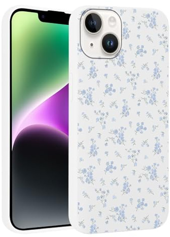 Knrlqim Handyhülle für iPhone 14 / iPhone 13 Hülle 6.1, Aesthetic Muster Design Weiche TPU Silikon Ultra Dünn Schutzhülle Kratzfeste Stoßfest Bumper Case für Mädchen, Kleine Blaue Blumen