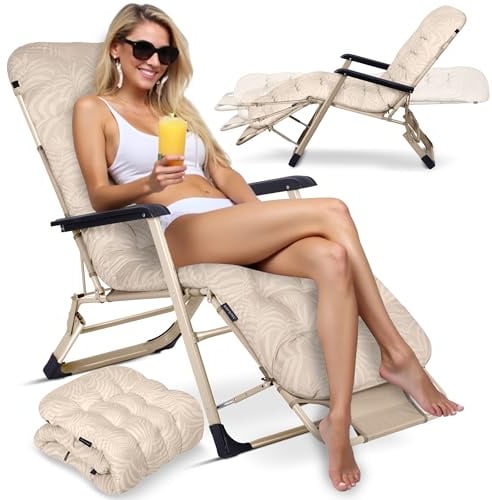 Sofotel Sonnenliege Klappbare Gartenliege Bis 120 kg Liegestuhl mit Kissen und Kopfstütze Beige ChillWell Luxury