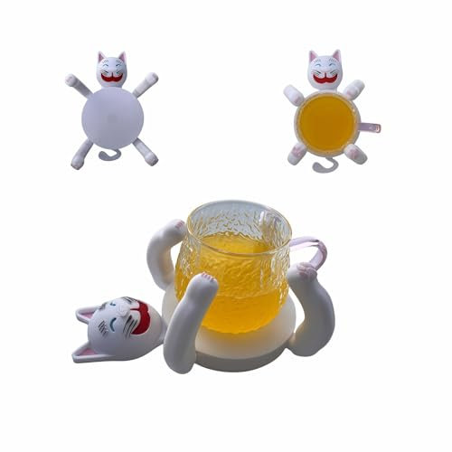 3D Printed Cat Coasters with Moving Legs& Paws | Cute Cat Mug Holders that Hug Cups | Heat-Resistant Drink Coasters for Coffee Tables | Outdoor-Friendly Pet Lover Gifts| Mug Coasters (white)