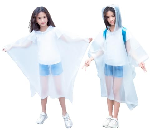 flintronic 2 Pack Kids Waterproof Rain Poncho, Kids Portable Raincoat Rain, Reusable EVA Raincoat for Girls Boys, Lightweight Rainwear Children with Hood and Buttons, for School Outdoor Travel Hiking