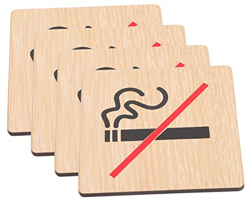 Panneau Non-fumeur Bois 4 Pièces, Signalétique | Panneau Interdiction de Fumer, Plaques Murales pour Hôtels, Lot de 4, Rappel Pratique