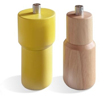 Novatta Kleines Salz und Pfeffermühle Set aus Holz – Gewürzmühlen Set mit Keramikmahlwerk, verstellbar - Ideal für Hölzerne Hochzeit Geschenk Einzug (Nature,Gelb, 50x131/60x131)