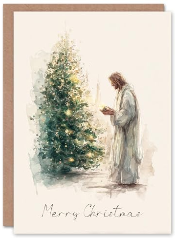 Artery8 Christmas Card Christ Reading by Christmas Tree Watercolour