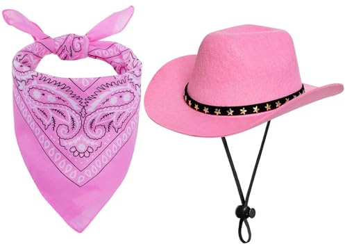 Cowboy-Kostüm für Hunde, Halloween-Kostüme, Mini-Cowboyhut, Bandana, Schal, West-Zubehör, Haustierhut mit Bandana für Halloween, Weihnachten, Geburtstagspartys (Rosa)