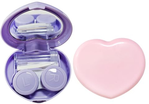 2PCS Heart-Shaped Contact Lens Cases with Mirror, Contact Lenses Case Box | Portable Contact Lenses Case Box Holder Container, Cute Travel Soaking Case Kit for Daily Use, Compact Eye Lens Holder Box.