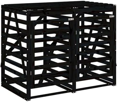 Cache Poubelle Extérieur Double, Abri Rangement de Poubelle Double Noir Bois Massif de pin