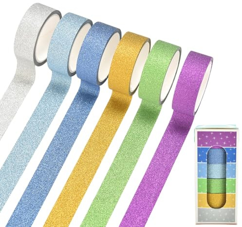 Lyivisk 12 Rollen Washi Tape Glitzer Set Buntes Glitzer Klebeband und Glitzer Kleber Funkelndes Washi Tape für DIY Handwerk Scrapbooking Bullet Journals Planer und Geschenkverpackungen