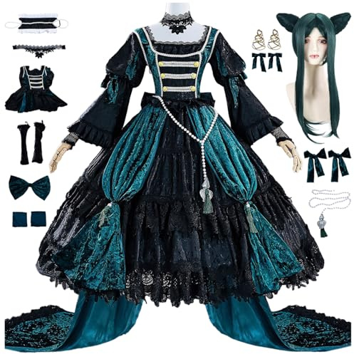 AYIMEIS Ciel Cosplay Kostüm Set mit Perücke Anime Kuroshitsuji Verkleidung Emerald Witch Ciel Phantomhive Uniform Deluxe Grün Gothic Lolita Kleid Weihnachten Halloween Karneval Party Kostüm