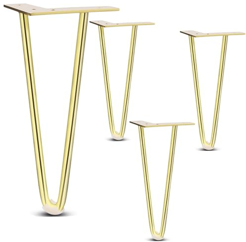 Générique 4 X Doré Pieds De Meuble Métal, Pied Table en Épingle À Cheveux, avec Patins Protection en Caoutchouc, pour Canapé, Meuble TV, Table De Chevet(50cm/19.6in)