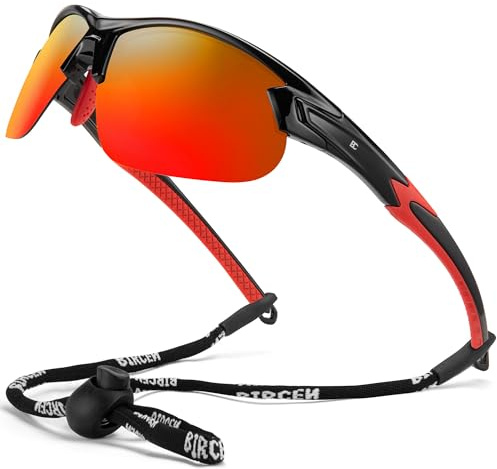 Bircenpro Sport Polarisiert Sonnenbrille Herren: Leichtgewicht TR90 Fahrradbrille UV-Schutz Sportbrille für Radfahren Laufen Fahren