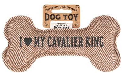 History & Heraldry Personalisiertes Quietschendes Hundespielzeug, Knochen Form, mit `Cavalier King' Aufschrift, Stoffspielzeug für Hunde