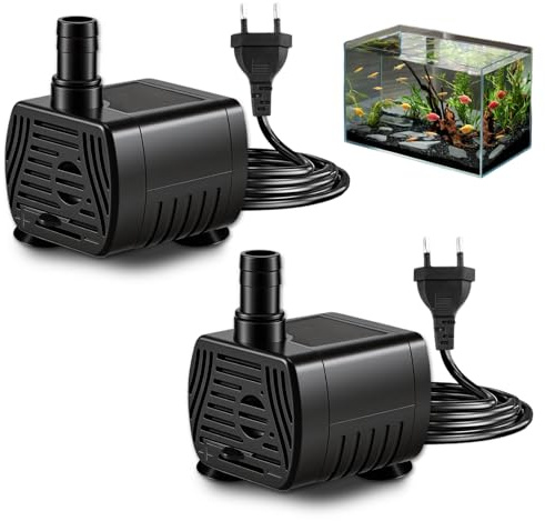2 Stück Mini Tauchpumpe 3W 200L/H mit 1,8M Netzkabel, AC 220V Einstellbare Kleine Aquarium Pumpe, Leise Wasserpumpen für Aquarien, Wasserspiele, Fischbecken, Teichbrunnen, Hydrokultur, EU-Stecker
