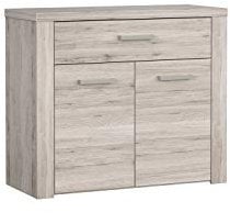 FORTE Portland Kommode mit 2 Türen und 1 Schublade, Holzwerkstoff, Sandeiche, 38 x 83,1 x 96,3 cm