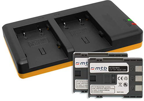 Batteria + Caricabatteria doppio (USB) per Canon NB-2L / Powershot G7, G9, S30, S40, S45, S50, S55, S60, S70, S80 / EOS 350D 400D…. - v. lista! (Cavo USB micro incluso)